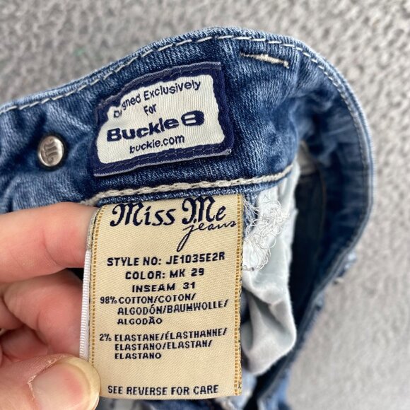 Miss Me Jeans Womens 27 Blue Easy Boot Medium Wash Embroidered Distressed Denim - Picture 7 of 13